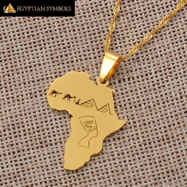 Africa Map With Egyptian Queen Nefertiti Necklace