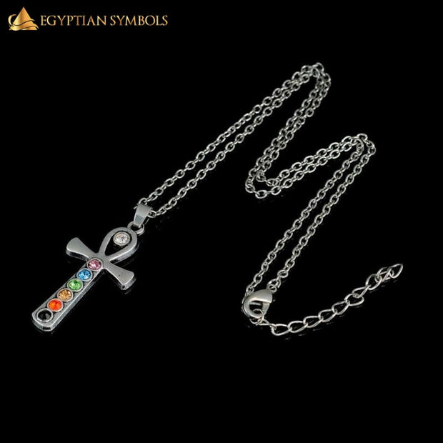 Retro 7 Crystal Egyptian Cross Necklace