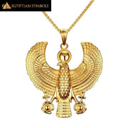 Horus Bird Falcon Holding Ankh Necklace